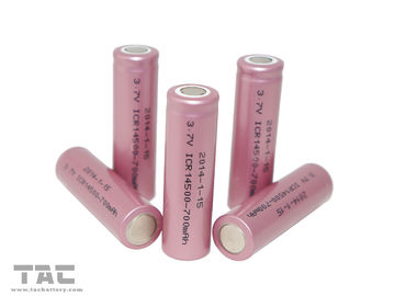 Pilha ICR14500 cilíndrica do íon do lítio das baterias recarregáveis 700mAh do AA