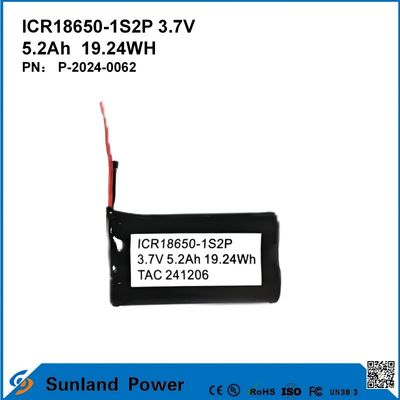 ICR18650-1S2P 3.7V 5.2AH 19.24WH Bateria recarregável