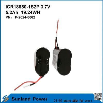 ICR18650-1S2P 3.7V 5.2AH 19.24WH Bateria recarregável