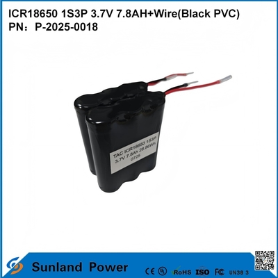 ICR18650 1S3P 3.7V 7.8AH+WIRE ((PVC preto)