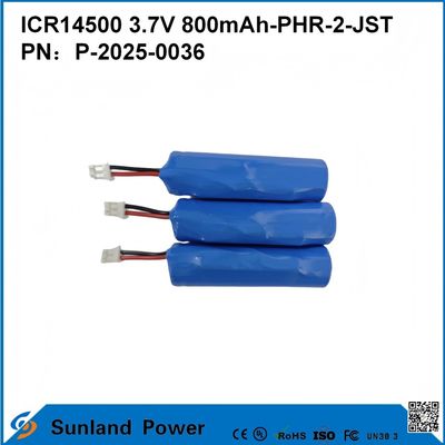 ICR14500 3.7V 800mAh-PHR-2-JST-10mm Bateria de fio