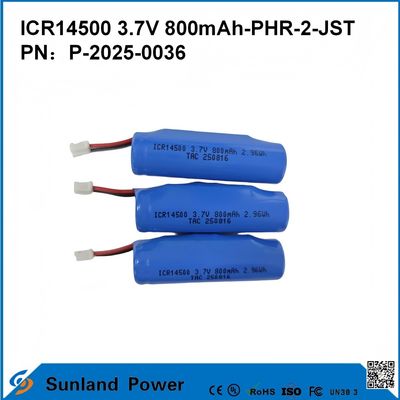 ICR14500 3.7V 800mAh-PHR-2-JST-10mm Bateria de fio