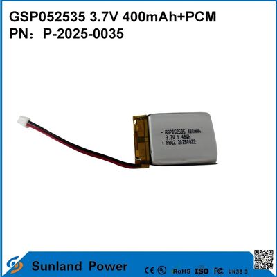 GSP052535 3.7V 400mAh+PCM Bateria usada em rádios compactas de duas vias, gravadores de voz, mini rastreadores GPS, canetas inteligentes e dispositivos similares