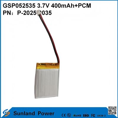 GSP052535 3.7V 400mAh+PCM Bateria usada em rádios compactas de duas vias, gravadores de voz, mini rastreadores GPS, canetas inteligentes e dispositivos similares