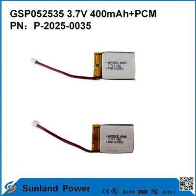GSP052535 3.7V 400mAh+PCM Bateria usada em rádios compactas de duas vias, gravadores de voz, mini rastreadores GPS, canetas inteligentes e dispositivos similares