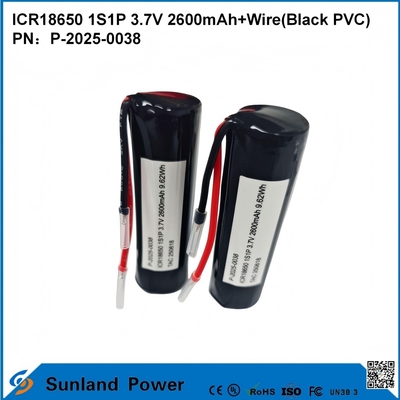BATERIA ICR18650 1S1P 3.7V 2600mAh+Fio(PVC Preto)