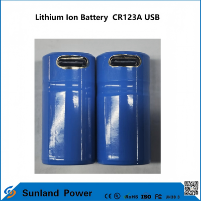 Bateria de íons de lítio CR123A USB aplicável à produção de baterias de íons de lítio recarregáveis USB.