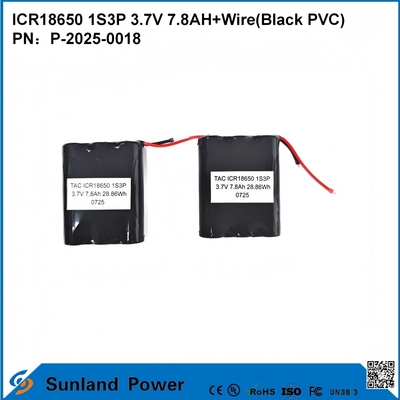 ICR18650 1S3P 3.7V 7.8AH+WIRE ((PVC preto)