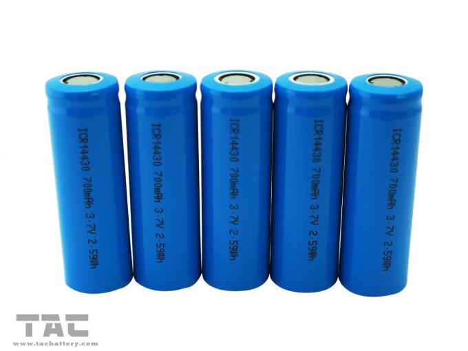 Bateria cilíndrica LIR14430/700mAh do íon recarregável do lítio da densidade de alta energia
