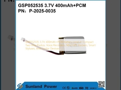 GSP052535 3.7V 400mAh+PCM Bateria usada em rádios compactas de duas vias, gravadores de voz, mini rastreadores GPS, canetas inteligentes e dispositivos similares