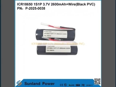 ICR18650 1S1P 3.7V 2600mAh+Fio (PVC preto)
